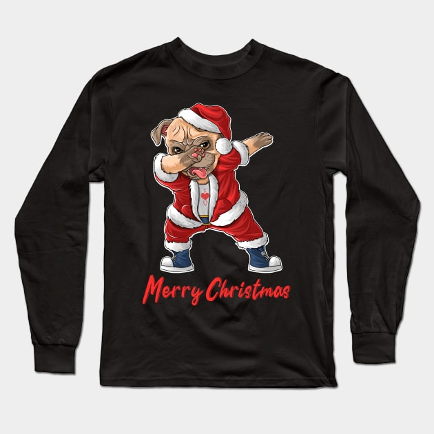 Dabbing Dog Santa Hat Merry Christmas Long Sleeve T-Shirt by DragonTees